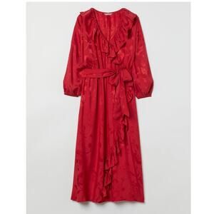 NWT H&M+ Ruffle trimmed red wrap dress sz: S